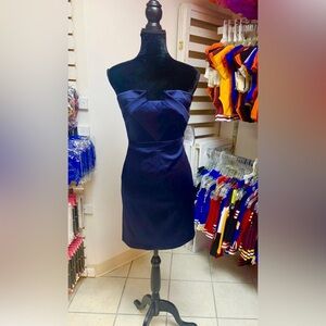 Size 0 Navy Blue Asymmetrical Neckline Bodycon Cocktail Party Formal Dress NWT